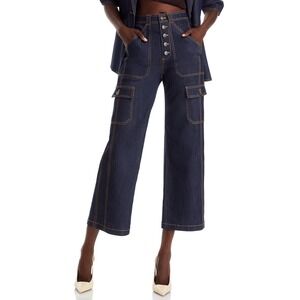 Cinq a Sept Cargo Benji Pant Indigo Denim Wide Leg High Rise Button Fly Size 0